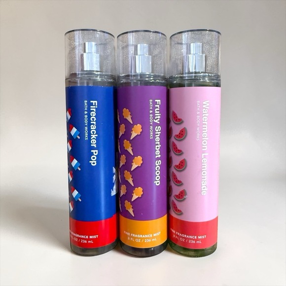 Bath & Body Works Other - 3-Bath & Body Works FIRECRACKER POP,  FRUITY SHERBERT, WATERMELON Body Mist 8oz